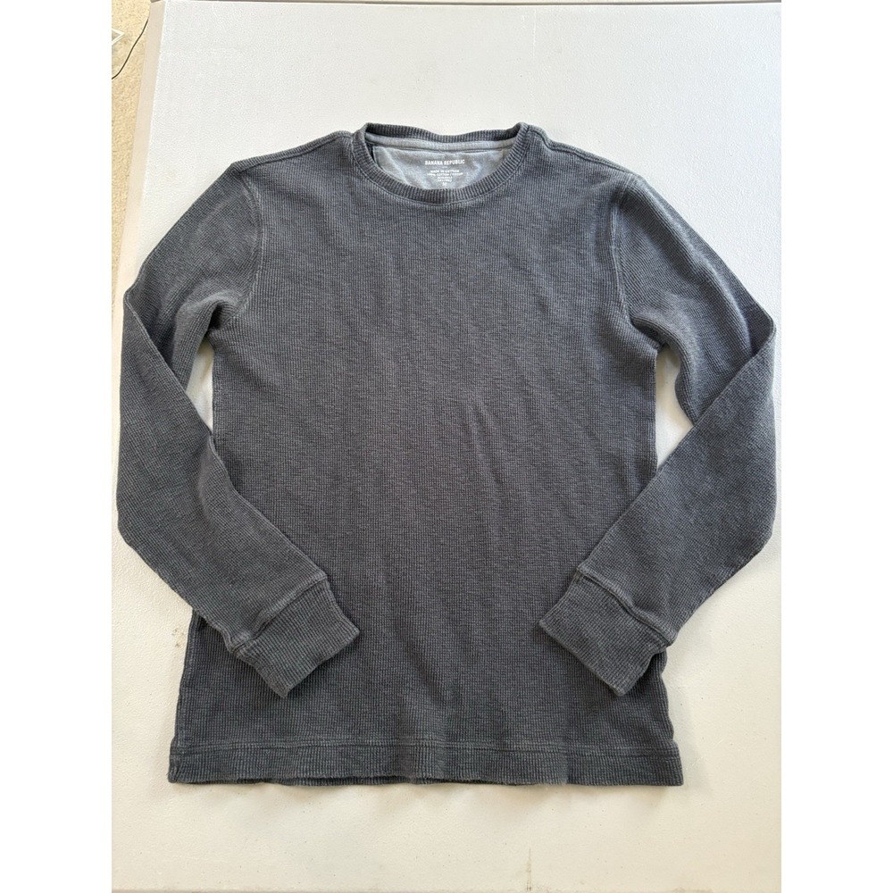 Banana Republic Mens Med Waffle Knit Thermal Shirt Gray 100% Cotton Long Sleeve